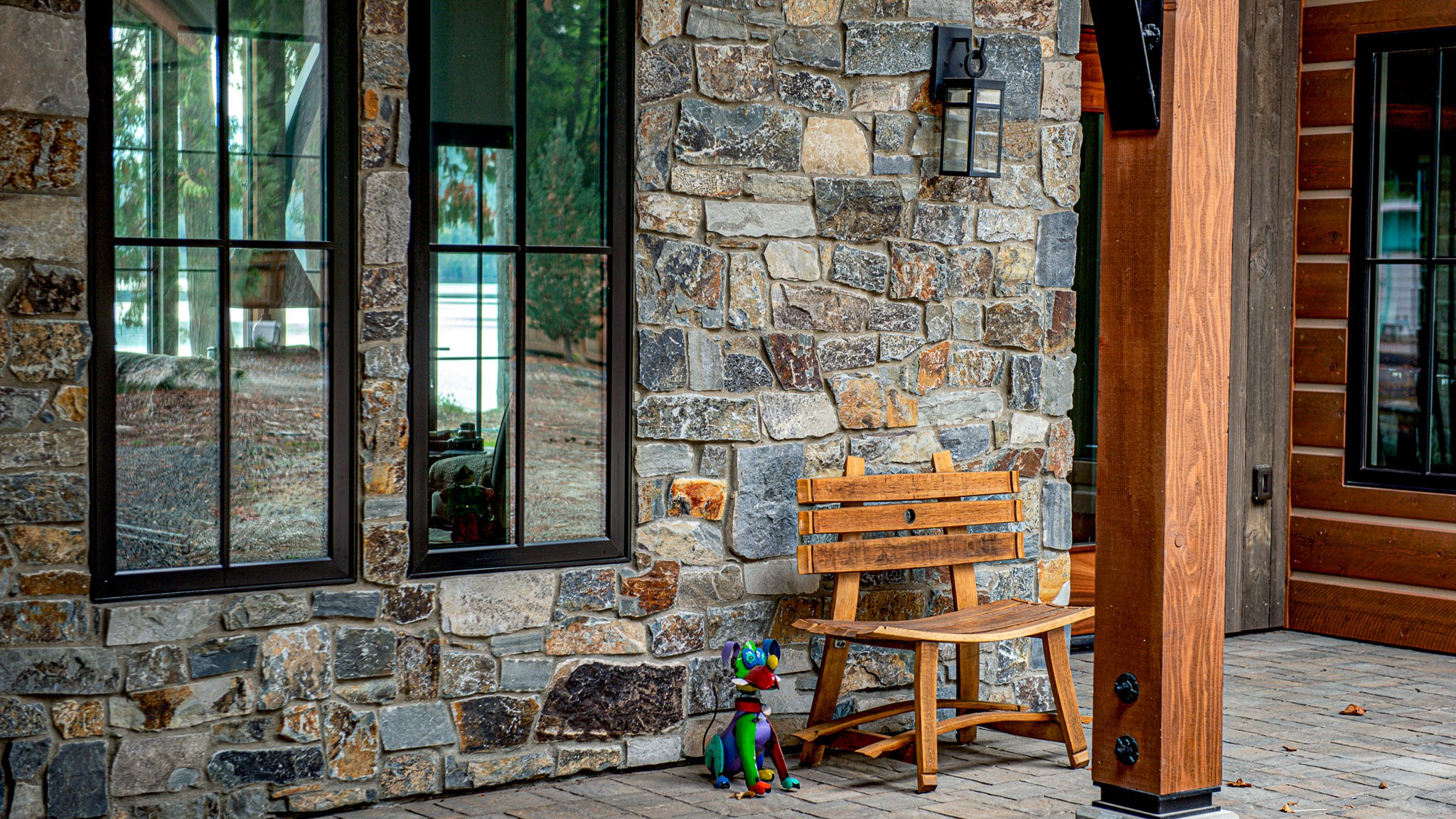 Natural stone in a variety of colors completes this rustic entryway